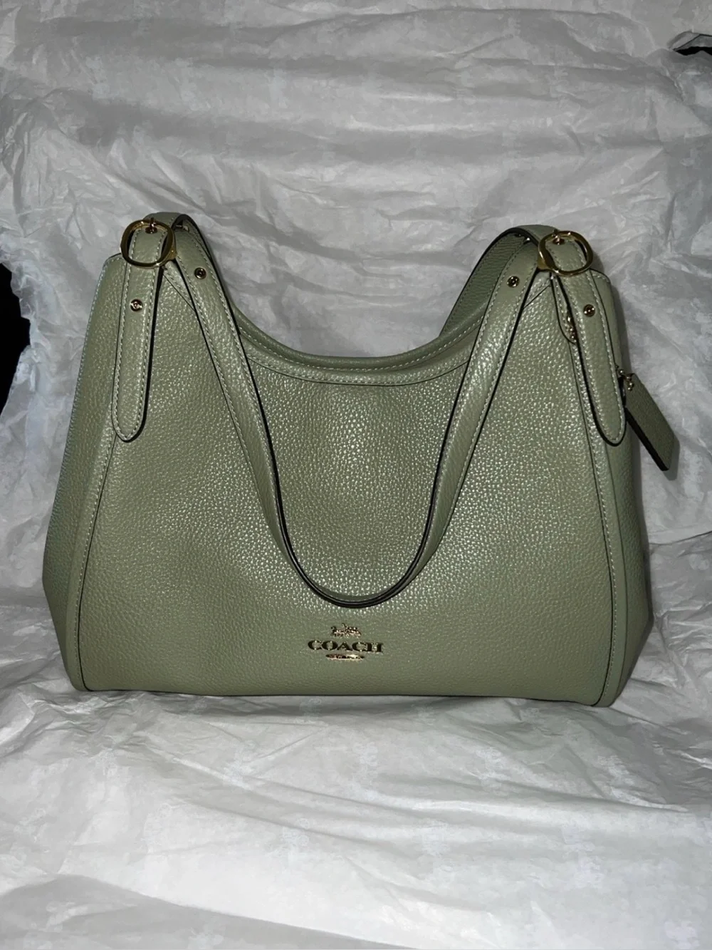 Coach Erin Sage Green Pebbled Leather Shoulder Bag with Gold Hardware